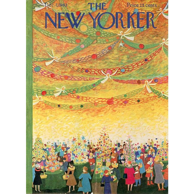 Original vintage New Yorker magazine cover dated December 7, 1963 featuring a Christmas Decorations theme. Cover...