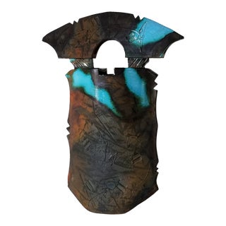 Vintage Sculptural Art Raku Pottery Vase For Sale