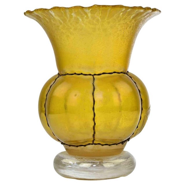 Metal Iridescent Gold Caged Vase by Alde, France, 20th Century For Sale - Image 7 of 7