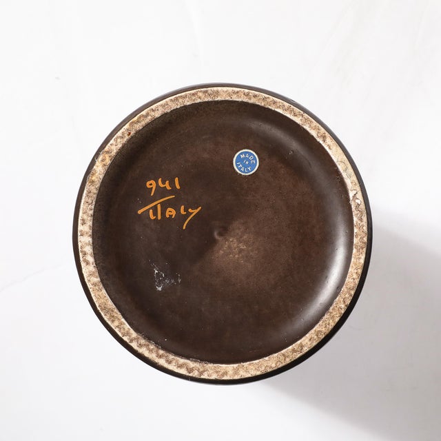 Mid-Century Ceramic Vase in Burnt Umber W/ Yellow & Orange Details by Aldo Londi For Sale - Image 14 of 14