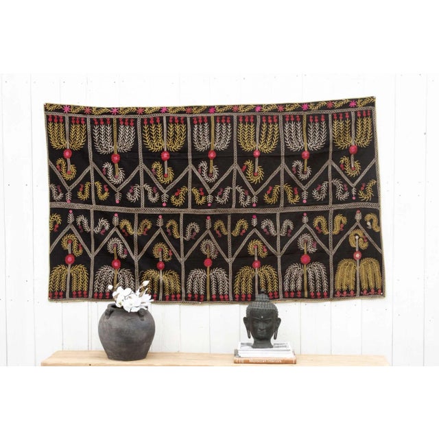 Black Berbere Tribal Motif Embroidered Textile For Sale - Image 8 of 8