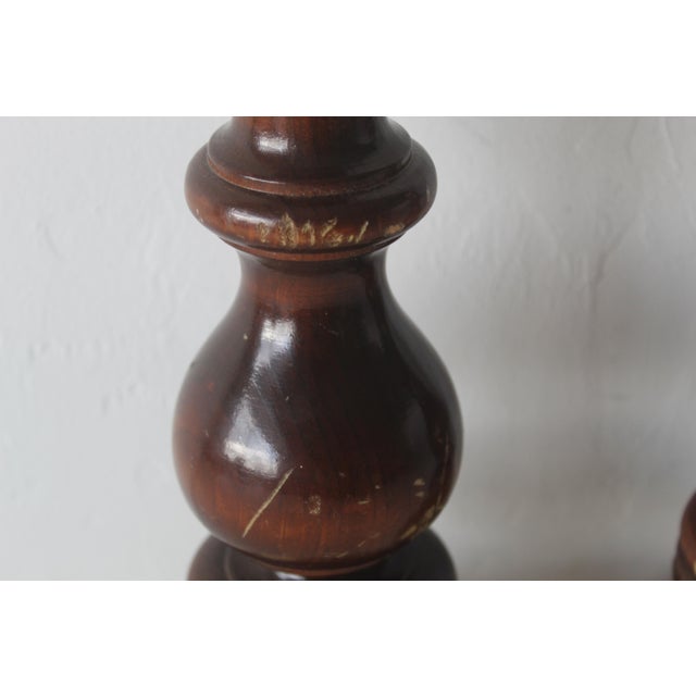 Vintage Turned Wood Brass Table Lamps Mid-Century-a Pair For Sale - Image 13 of 14
