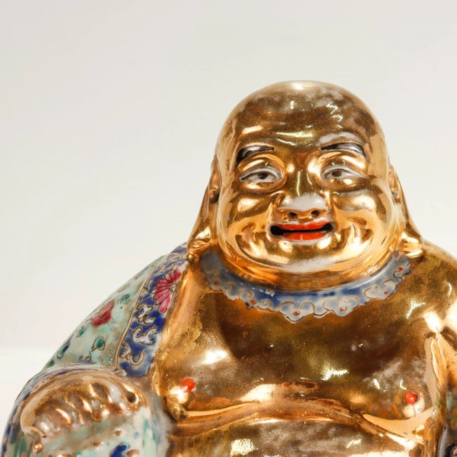 Ceramic Vintage Gilt Famille Verte Chinese Porcelain Seated Buddha/Luohan Ex-Lorin Marsh For Sale - Image 7 of 14