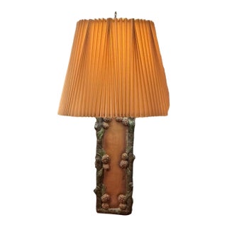 Vintage Mid Century Table Lamp British Potter Bernard Rooke Textured Tree Bark Pinecone Motifs, 1960s For Sale