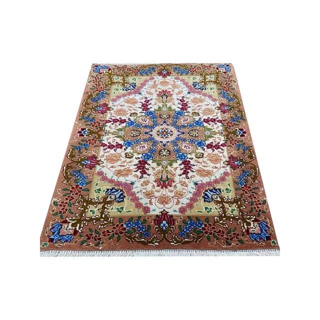 Exact Size: 1'8" x 2'3" Color: Natural Age: Old Materials: Wool, Natural Silk Construction: Hand Knotted Origin: Iran The...