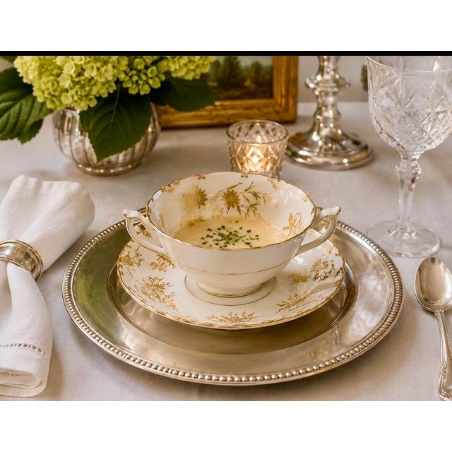 1960s Royal Crown Derby “Marquis” Pattern A1222 Bone China Cream Soup Bowls & Underplates, Set of 10 For Sale - Image 12 of 12