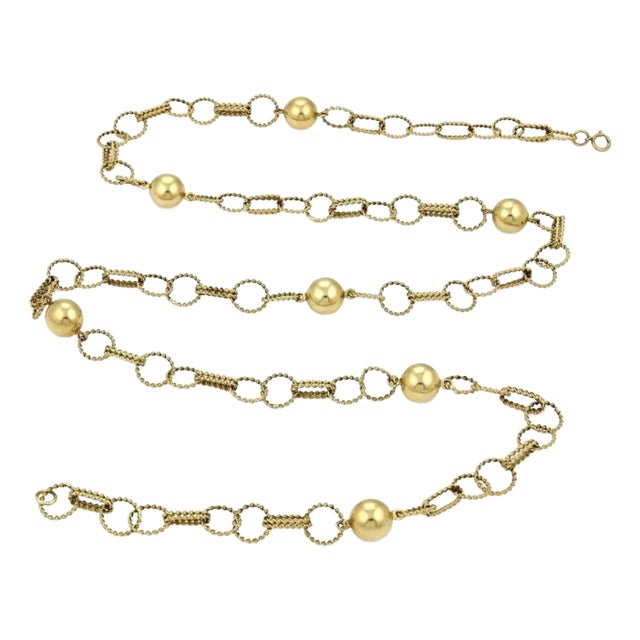 Balls & Twisted Wire 14k Yellow Gold Link Chain Necklace 35" For Sale