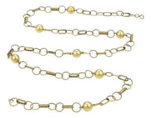Balls & Twisted Wire 14k Yellow Gold Link Chain Necklace 35"