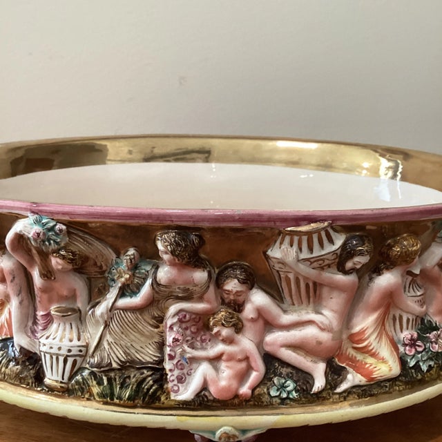 Gold Antique Porcelain Majolica Capodimonte Art Pottery Centerpiece Italy For Sale - Image 8 of 12