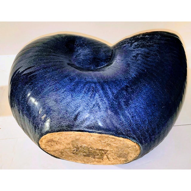 14.5" Mid-Century Modern Pottery X- Large Nautilus Planter Deep Cerulean Blue For Sale - Image 4 of 5