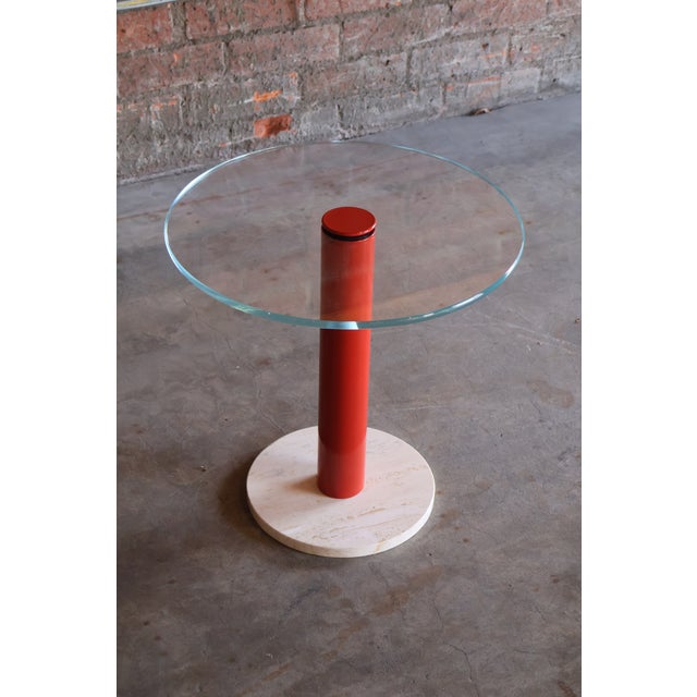 1970s Vintage Post-Modern Glass, Metal and Travertine Drinks Side Table, Italy, 1970s For Sale - Image 5 of 18