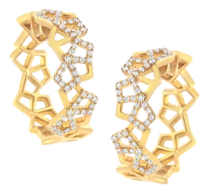 14K Yellow Gold 3/4 Cttw Diamond Honeycomb Hoop Earrings (G-H Color, SI1-SI2 Clarity) - 24MM
