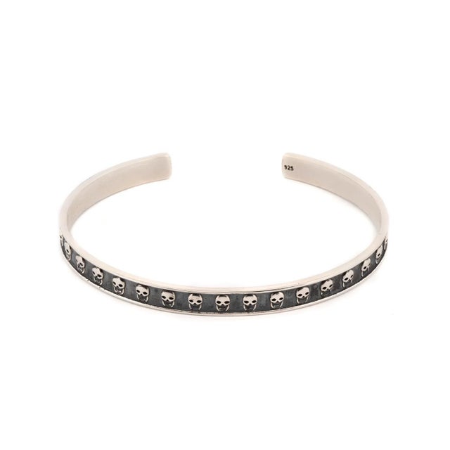Metal Sterling Silver Skull Symbol Cuff Bracelet For Sale - Image 7 of 7