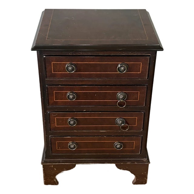 Art Deco Style Inlaid Wood 4-Drawer Small Chest / Nightstand For Sale