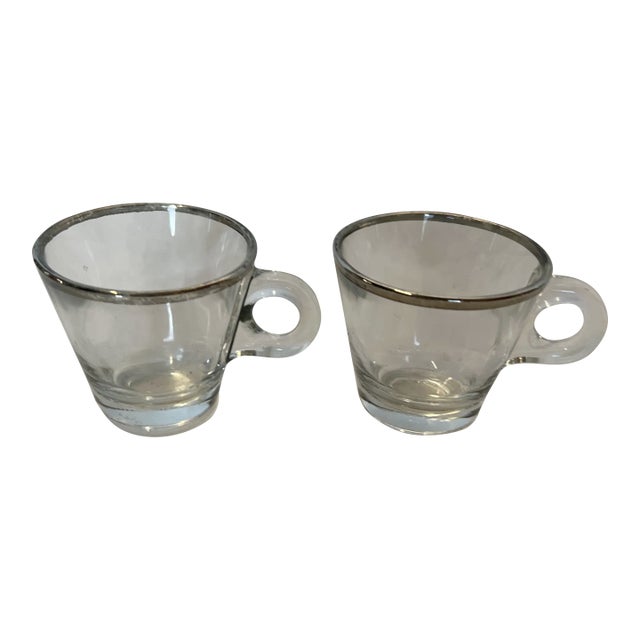 Pair of Dorothy Thorpe Style Silver Rimmed Espresso Cups For Sale