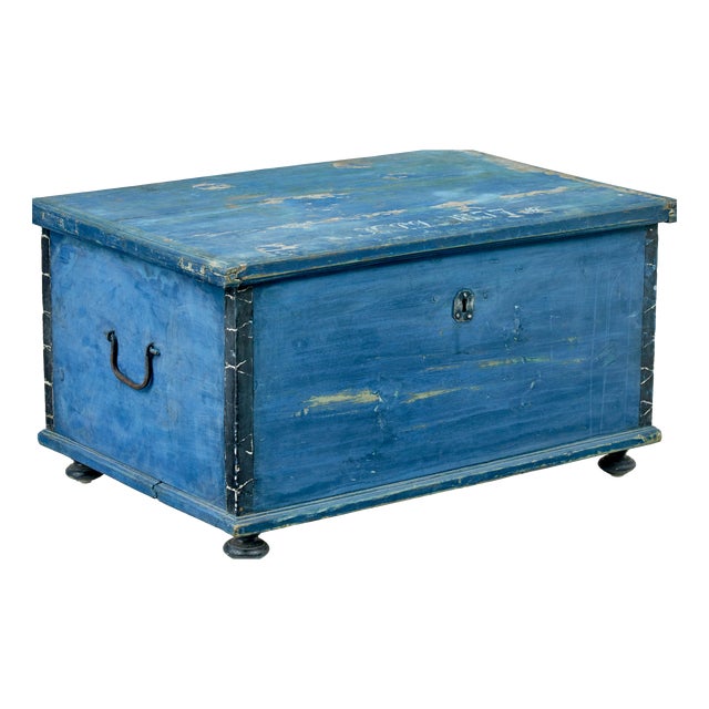 Swedish Hand-Painted Pine Blanket Box, 1877 For Sale