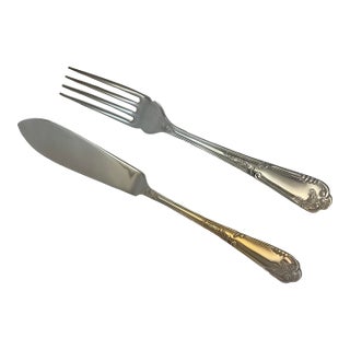 1980s Silver Set of 12 Pair Fish Eaters, Fish Forks & Fish Knives, La Regence For Sale