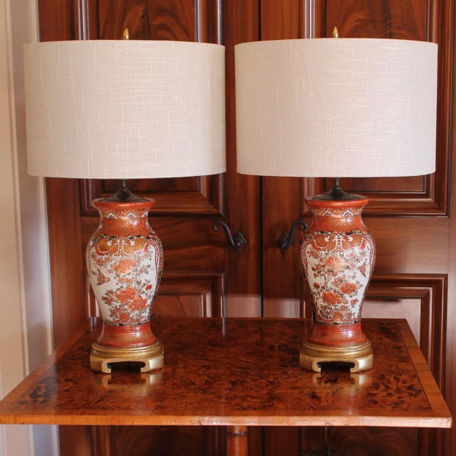 Japanese Pair of Antique Japanese Kutani Porcelain Vases Adapted Into Lamps For Sale - Image 3 of 18
