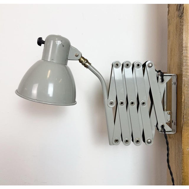 Industrial German Grey Scissor Wall Lamp from SIS, 1960s For Sale - Image 4 of 18