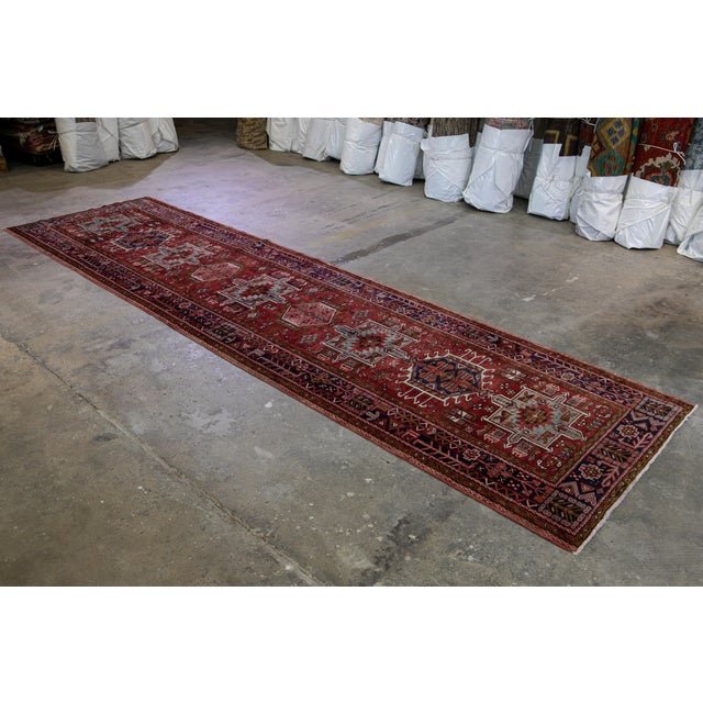 Red 1960s Vintage Persian Heriz Handmade Red Medallion Wool Runner For Sale - Image 8 of 16
