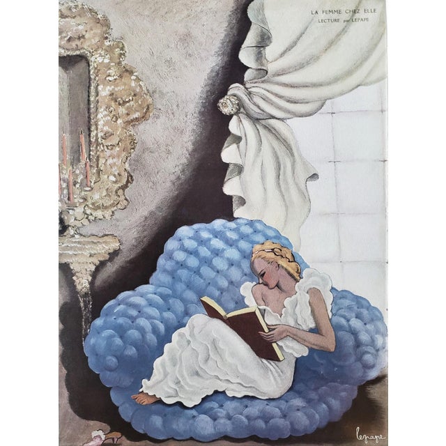 1934 Rare Set of 4-French Art Deco Lithographs-Women at Home, Matted For Sale - Image 4 of 5