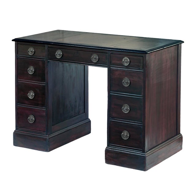 1940s Dark Mahogany Pedestal Desk With 2 Banks of Drawers For Sale - Image 4 of 7