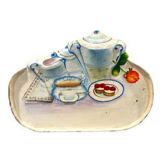 1970s Paper Mache and Wood Tromp l'Oiel Breakfast Tea Tray For Sale