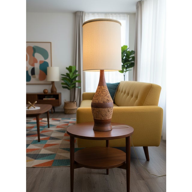 1960s Mid-Century Modern Teak & Cork Genie Bottle Style Table Lamp For Sale - Image 10 of 17