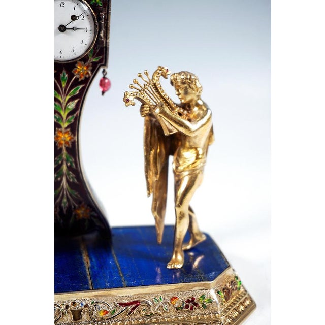 Viennese Glass and Silver Belle Epoque Splendour Clock with Enamel and Gemstones, 1880 For Sale - Image 6 of 16