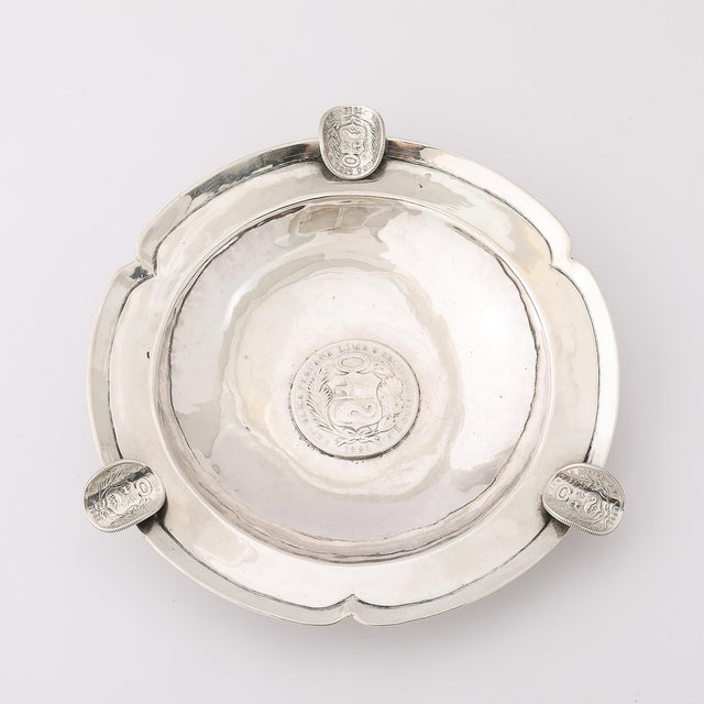 Art Deco Heavy Hand-Hammered .900 Sterling Silver Ashtray With Sculptural Coins For Sale - Image 11 of 12