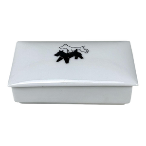 Vintage German Art Deco Porcelain Black & White Scottie Dog Lidded Box