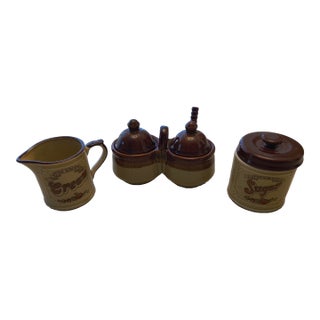 Vintage Hull Brown Drip Sugar & Open Cream Jar Set - 3 pcs For Sale