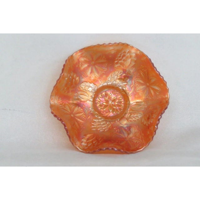 Fenton Marigold Carnival Glass Water Lily Ruffled Footed Candy Dish For Sale - Image 9 of 10