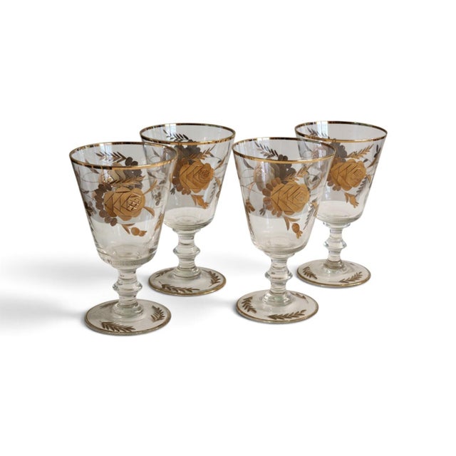 Gold 1960s 24k Gold Encrusted Crystal Classic Wine Glasses - Set of 4 For Sale - Image 8 of 16