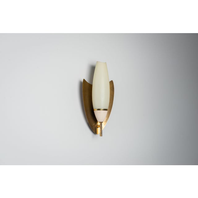 Metal Vintage Wall Lamps with Brass Shields and Glass Shades, 1960s, Set of 2 For Sale - Image 7 of 13