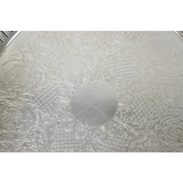 Metal Vintage Baroque by Wallace Silver Plated Round Footed Serving Platter Bar Tray For Sale - Image 7 of 12