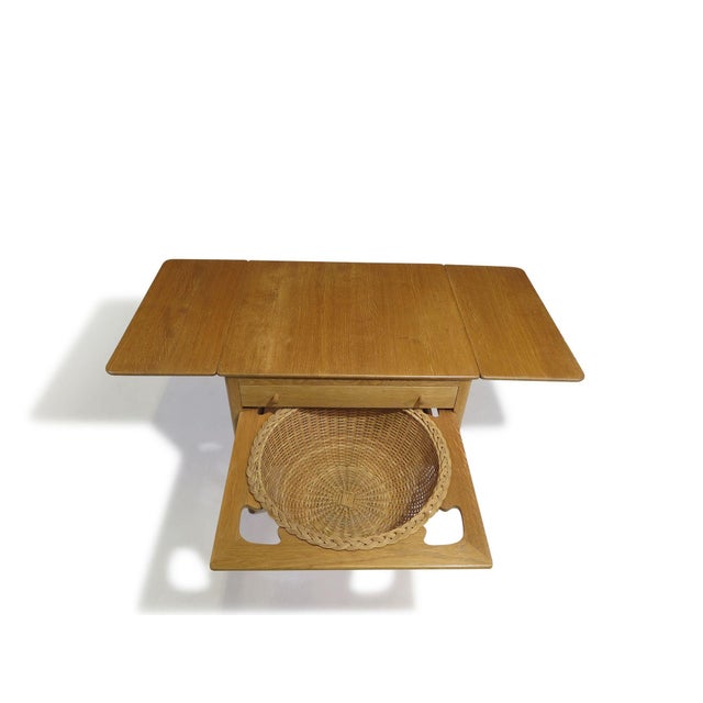 Mid 20th Century Hans J. Wegner at-33 Sewing Drop-Leaf Side Table in White Oak, Beautifully Restored For Sale - Image 10 of 11