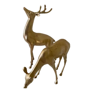 Vintage Regency Brass Deer Statues a Pair