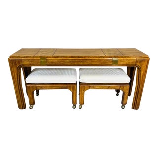 Regency Mahogany & Olive Wood Console Table With Matching Stow Away Benches For Sale