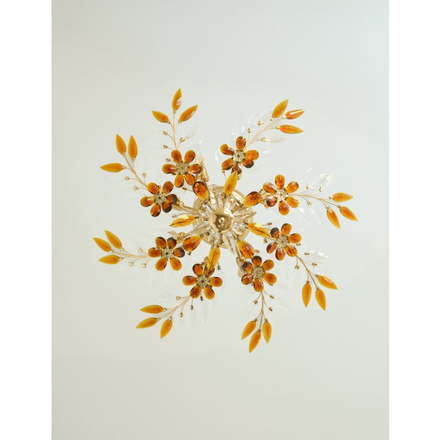 1970s Large Amber Crystal Flower Chandelier, Maison Baguès Style, 8-Light For Sale - Image 4 of 8