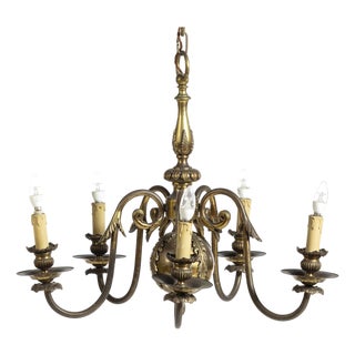Portuguese Gilded Brass Chandelier For Sale