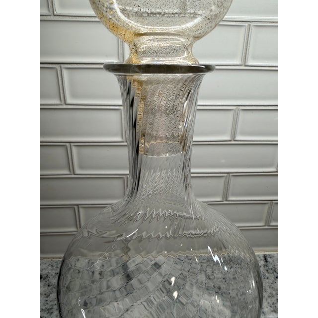 Glass Vintage Italian Hand-Blown Art Glass Decanter With Gold Accents, Murano Style For Sale - Image 7 of 9