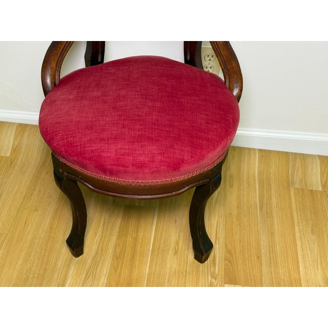 Antique Victorian Mahogany Balloon Back Parlor Chair With Red Velvet Upholstery For Sale - Image 4 of 4