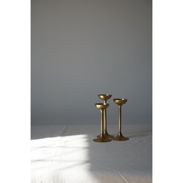 Candleholders in Brass, Set of 3 For Sale - Image 6 of 6