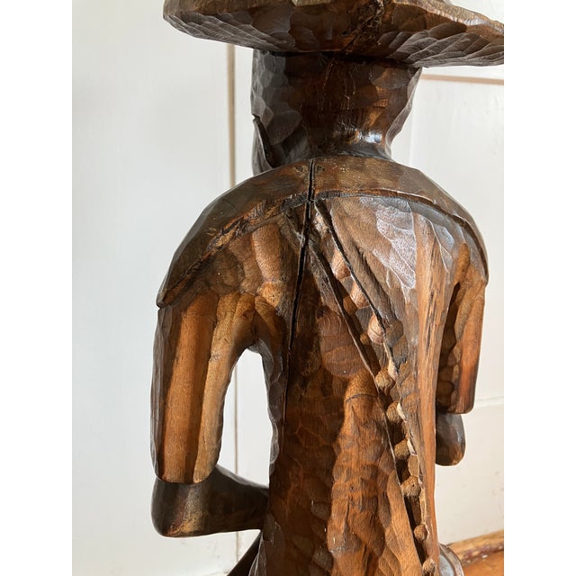 Brown Vintage Large Wooden Folk Art Carving/Statue of a Man With a Pipe For Sale - Image 8 of 12