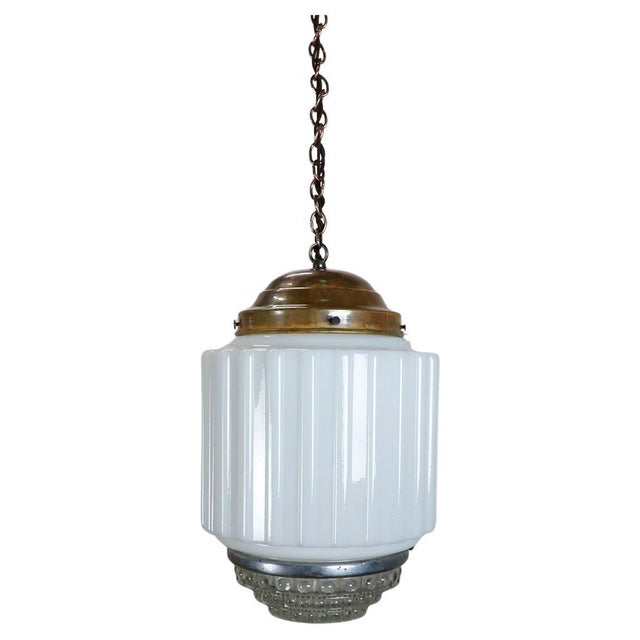 1930s Art Deco Milk Glass Pendant Light #4 For Sale - Image 4 of 17