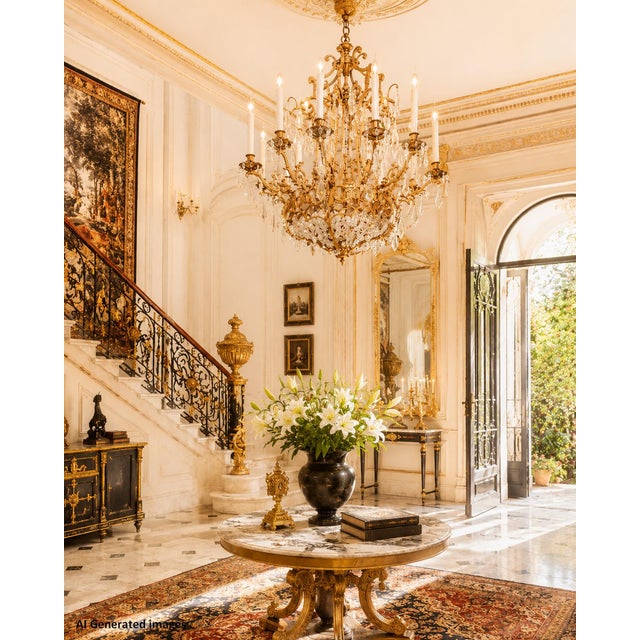 Large 20th Century Chandelier in Bronze and Crystal For Sale - Image 15 of 17