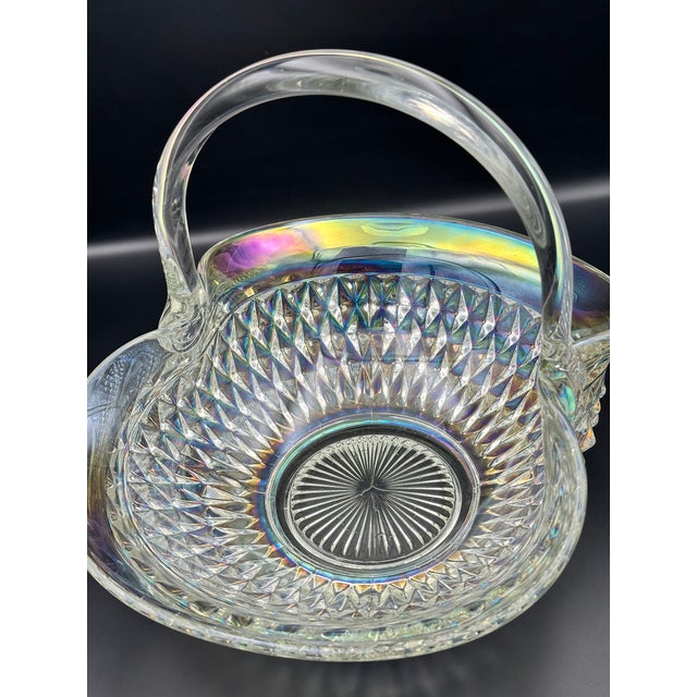 Early 20th Century Large Iridescent Pressed‑Glass Centerpiece Basket With Handle For Sale - Image 5 of 9