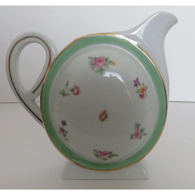 Ceramic Limoges Riviere Combe Large Creamer 1930-40s Mint Green Gold Trim Airy Sprays of Florals For Sale - Image 7 of 9
