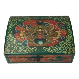 Oriental Rectangular Green Color Kirin Dragon Accent Box For Sale